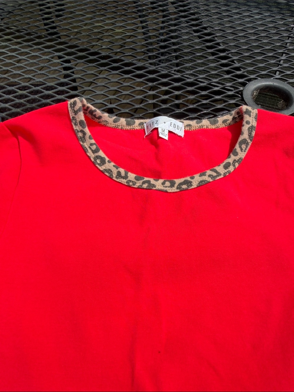 Red Short Sleeve Tee with Leopard Trim by Fitz + Eddi - Fits more like a Small
